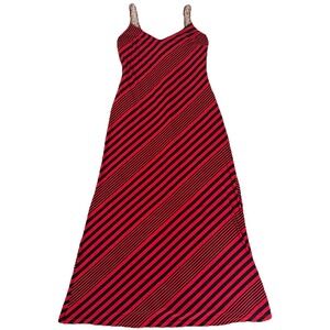 Lauren Ralph Lauren Maxi Dress Blue & Red Striped V Neck Sz 10,  Nautical, Prep